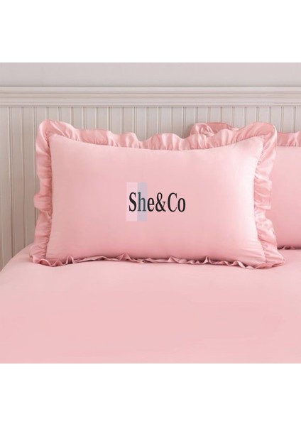Fırfırlı Çift Kişilik Lastikli Çarşaf Seti - 3 Parça | Pembe