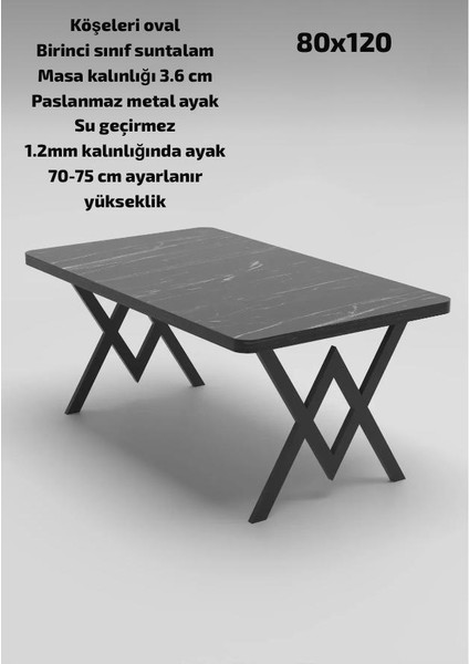 Yemek Masası Cafe Masası Balkon Masası Mutfak Masası Sabit Masa Metal Ayak 80X120 fırsatları