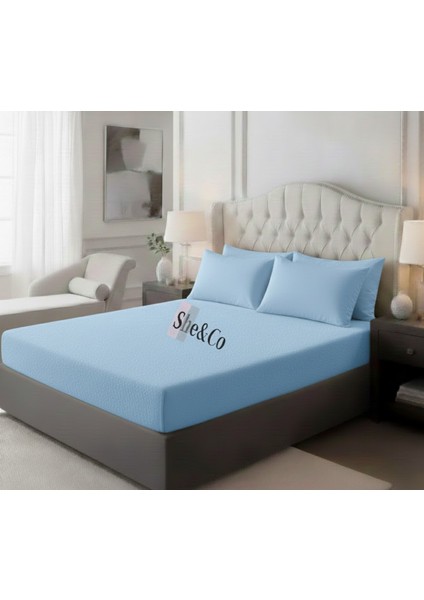 Çift Kişilik Lastikli Çarşaf Seti - 3 Parça | Terletmeyen,yazlık Kumaş- Mavi