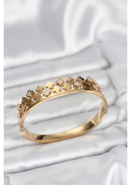 316L Çelik Renk Yoncalı Kadın Kelepçe Bileklik