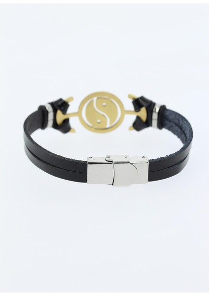 Renk Yin Yang Figürlü Metal Aksesuarlı Siyah Renk Deri Erkek Bileklik fiyatları