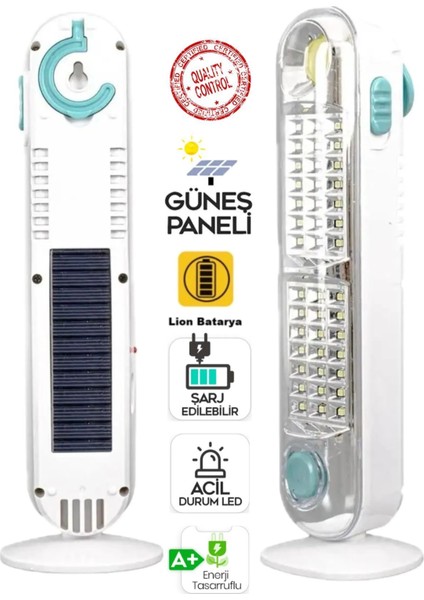 V-005 42 Ledli+Fener Solar Güneş Panelli Güçlü Ledli Şarjlı Işıldak