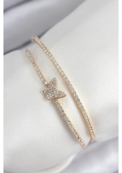 Pirinç Zirkon Taşlı Renk Kadın Bileklik