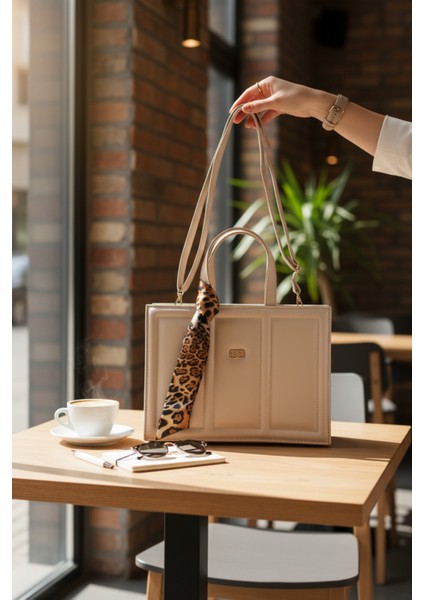 Kadın Vizon Fular Detaylı El-Omuz Çanta Şık ve Modern Tasarım modelleri