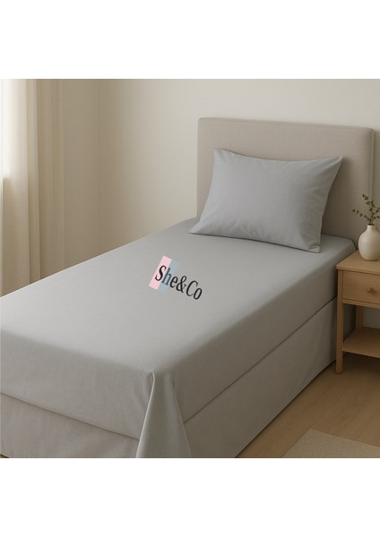Tek Kişilik Lastikli Çarşaf Seti-Gri