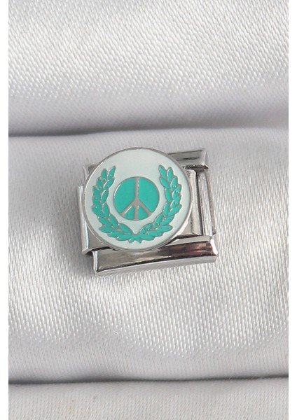 316L Çelik Gümüş Renk Beyaz Barış Işareti Işlemeli Nomination Charm