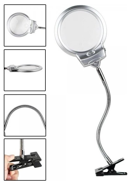 2.5X130 mm 5X24 mm LED Aydınlatmalı Büyüteç,masa Üstü Metal Hortum MANDALLIMG15124C fiyatları