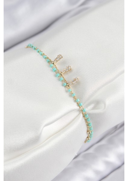 Pirinç Zirkon Taşlı Boncuklu Renk Kadın Bileklik