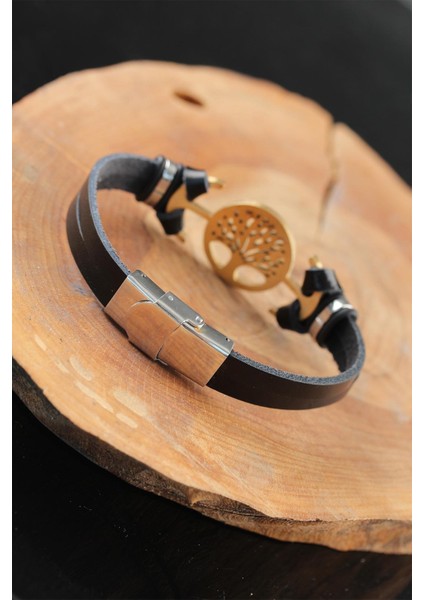 Renk Metal Ağaçlı Tasarım Siyah Renk Deri Erkek Bileklik fiyatları