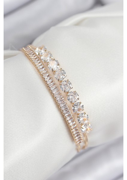 Pirinç Zirkon Taşlı Su Yolu Renk Kadın Bileklik