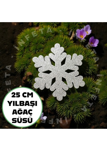 Yılbaşı Ağaç Süsü 25 cm Simli Kar Tanesi Beyaz Çift Taraflı Noel Kar Tanesi 1 Adet