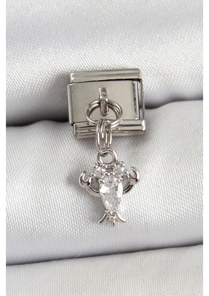 316L Çelik Sallantılı Zirkon Taşlı Yengeç Gümüş Renk Nomination Charm