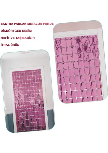Ekstra Metalize Rose Renk Disko Dikdörtgen Kesim Kapı Perdesi Dekorasyon 1x2 Metre fiyatları