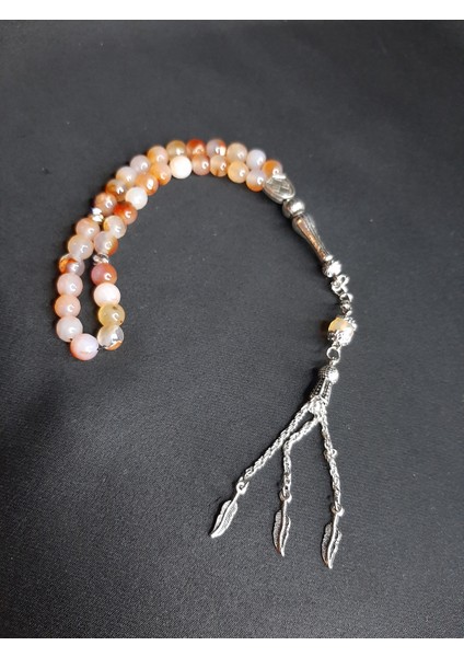 Mryart Bej Renk Şık Tasarım Akik Taşı Tesbih