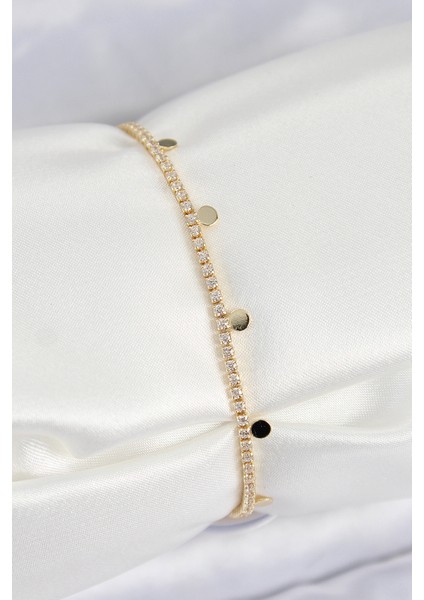 Pirinç Zirkon Taşlı Ezme Zincirli Sıralı Renk Kadın Bilekilk