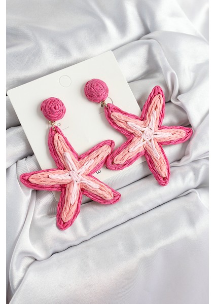 Pirinç Pembe Deniz Yıldızı Renk Kadın Hasır Küpe