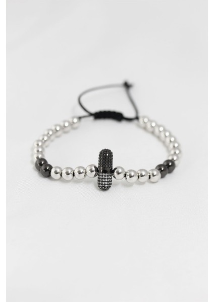 Füme Gümüş Renk Çelik Zirkon Objeli Asansörlü Bileklik