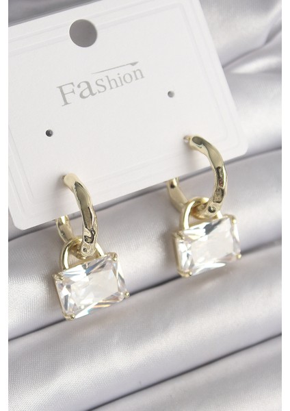 Pirinç Renk Sallantı Zirkon Taşlı Çanta Kadın Küpe