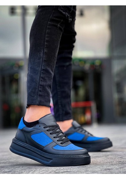 Kb-X8 Kuback Siyah Cilt Süet Detaylı Siyah Yüksek Taban Günlük Spor Ayakkabı indirimleri