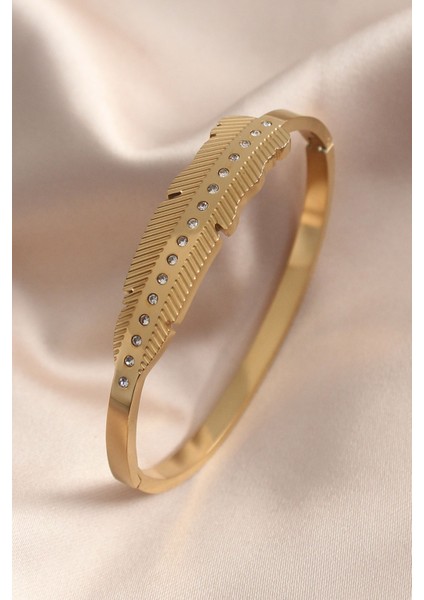 Renk Yaprak Zirkon Taş Detay Kelepçe Kadın Bileklik