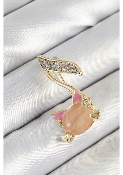 Zirkon Taşlı 3D Kedi Detaylı Nota Figürlü Renk Kadın Broş