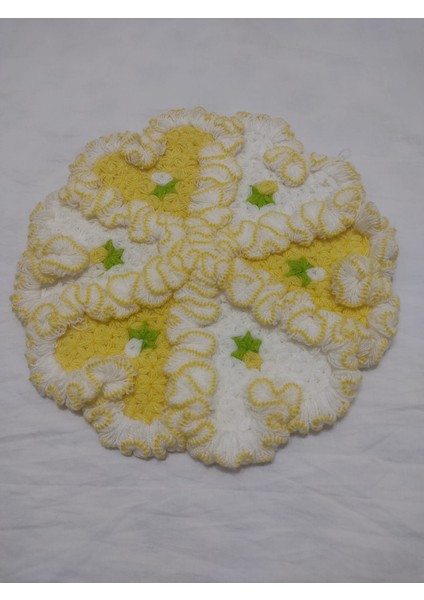 Fırfır Detaylı El Emeği Çeyizlik Sarı Beyaz Çiçekli Banyo Lifi