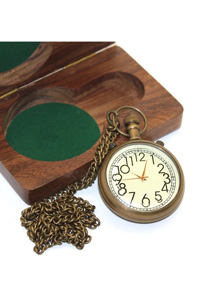 Ahşap Kutulu Pirinç Köstekli Saat 3