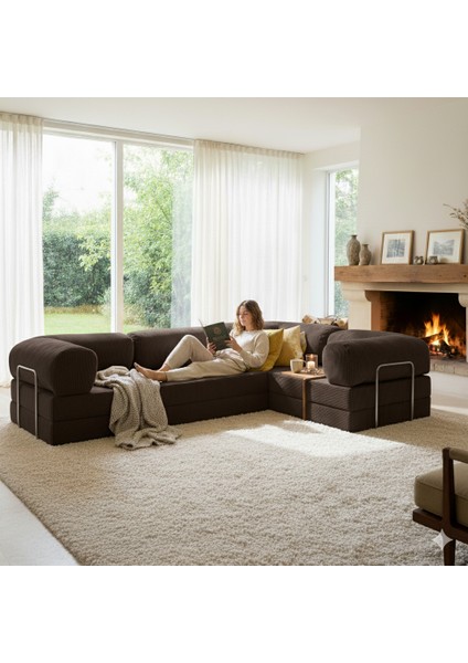 300X200 Teddy Serisi Köşe Kapali| Uzanma Modüler Koltuk | Yıkanabilir Corduroy Kumaş | Çok Fonksiyonlu Yer Yatağıyeny Fitilli