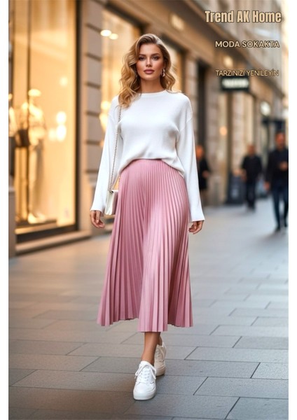 Beli Lastikli Piliseli Pembe Renk Etek