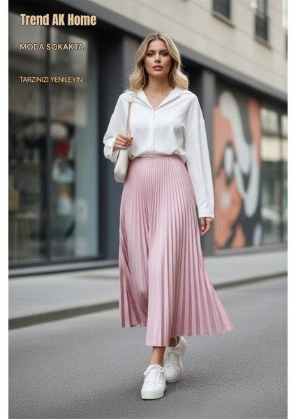 Beli Lastikli Piliseli Pembe Renk Etek