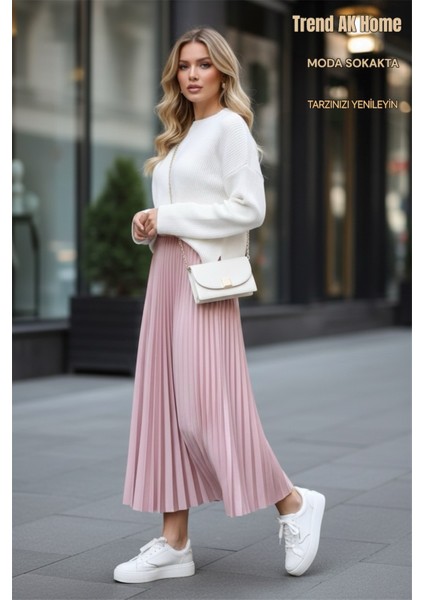 Beli Lastikli Piliseli Pembe Renk Etek