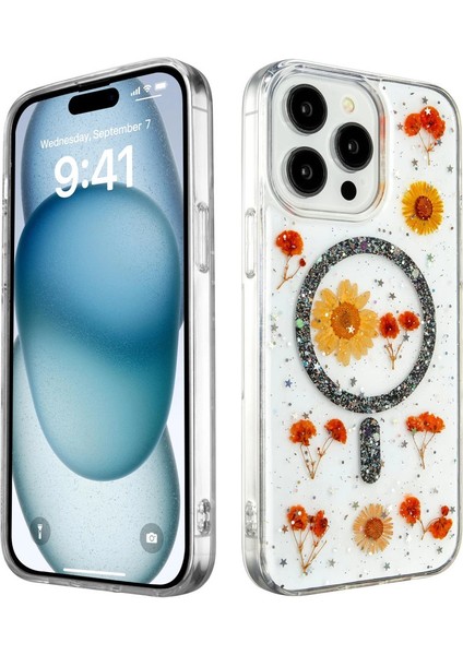 Newface Iphone 15 Kılıf Daisy Simli Kapak - Siyah