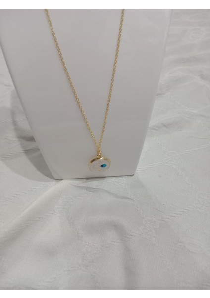 Beyaz Nazarboncuğu Uçlu Şık Çelik Kolye fiyatları