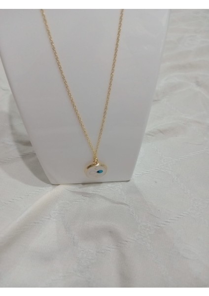 Beyaz Nazarboncuğu Uçlu Şık Çelik Kolye fırsatları