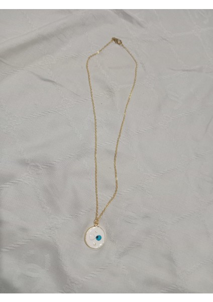 Beyaz Nazarboncuğu Uçlu Şık Çelik Kolye