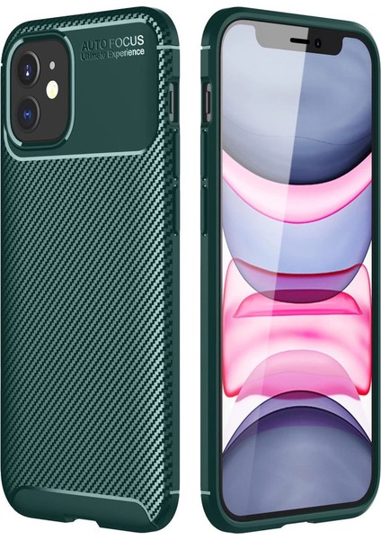 Iphone 12 Kılıf Auto Focus Karbon Kapak - Yeşil