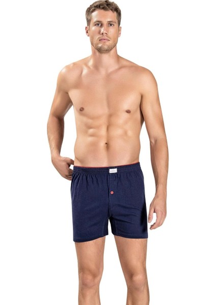 Erkek Tekli Lacivert Havlu Kemer Düğme Detaylı Penye Boxer