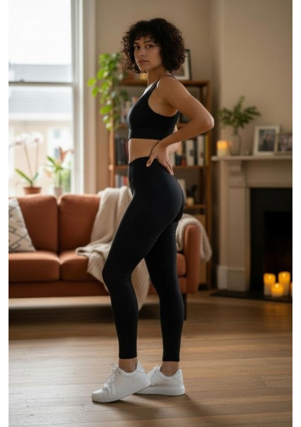 Kadın Toparlayıcı Yüksek Bel Siyah Spor Tayt – Esnek & Fit