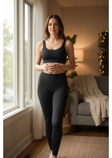 Kadın Toparlayıcı Yüksek Bel Siyah Spor Tayt – Esnek & Fit fırsatları