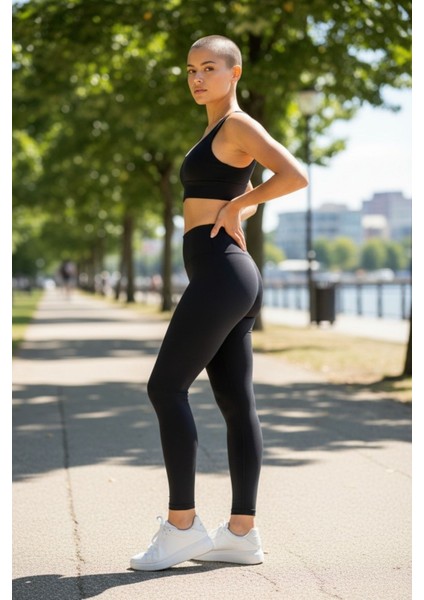 Kadın Toparlayıcı Yüksek Bel Siyah Spor Tayt – Esnek & Fit indirimleri