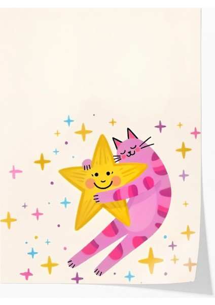 Çerçevesiz Poster Kedi Desenli - Çerçevesiz Poster - Hediyelik Çerçevesiz Tablo ACP25