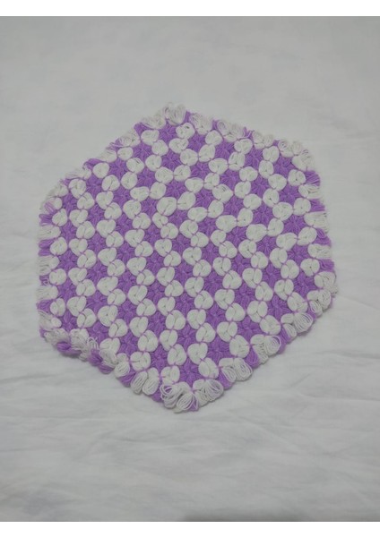 Geometrik Desen Lila Beyaz El Örgüsü Yün Banyo Lifi