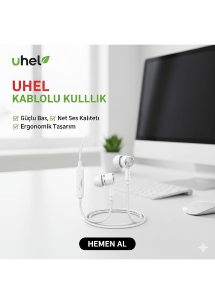 Kulak Içi Beyaz Mikrofonlu Kablolu Kulaklık