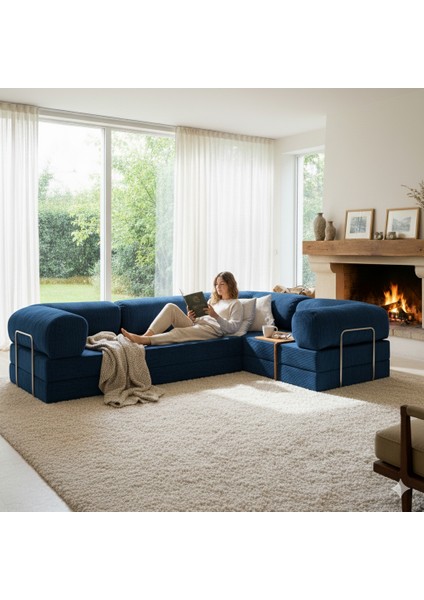 300X200 Teddy Serisi Köşe Kapali| Uzanma Modüler Koltuk | Yıkanabilir Corduroy Kumaş | Çok Fonksiyonlu Yer Yatağıyeny Fitilli