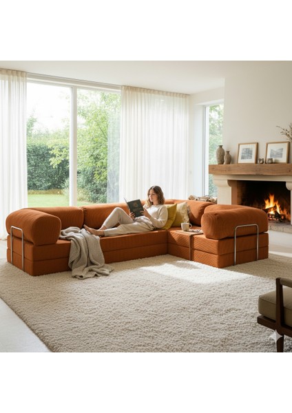 300X200 Teddy Serisi Köşe Kapali| Uzanma Modüler Koltuk | Yıkanabilir Corduroy Kumaş | Çok Fonksiyonlu Yer Yatağıyeny Fitilli