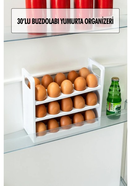 Buzdolabı Rafına Sığabilen 30'lu 3 Katlı Yumurtalık Buzdolabı Organizeri