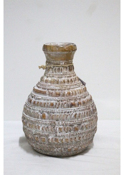 Ahşap Dekoratif Vazo 25 cm El Yapımı Otantik