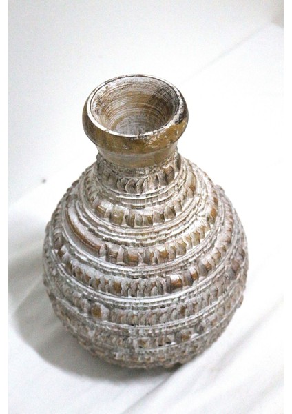 Ahşap Dekoratif Vazo 25 cm El Yapımı Otantik modelleri