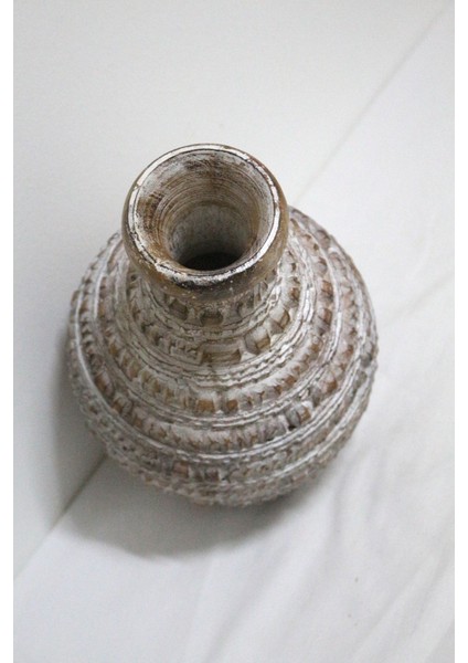 Ahşap Dekoratif Vazo 25 cm El Yapımı Otantik indirimleri