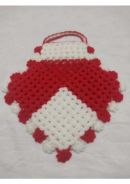 Kırmızı Beyaz El Işi Çanta Desenli Iki Kat Banyo Lifi, Çeyizlik